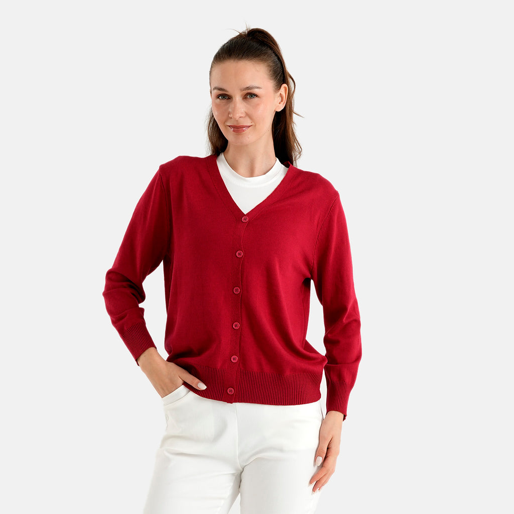 & Maisi Long-Sleeved V-Neck Cardigan (Size L/XL, 16-22) - Red_8526764