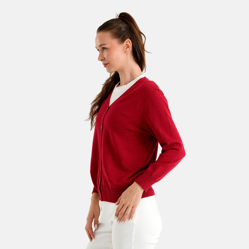 & Maisi Long-Sleeved V-Neck Cardigan (Size L/XL, 16-22) - Red_8526764_2