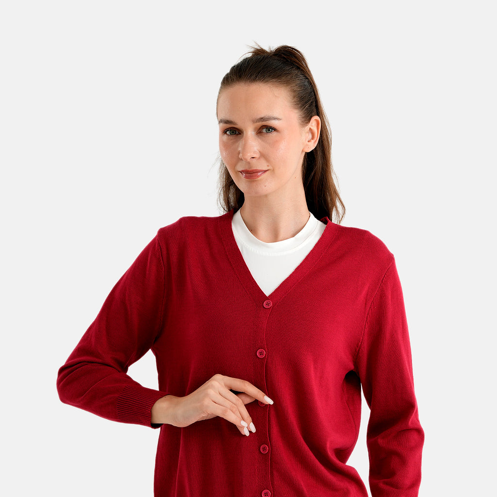 & Maisi Long-Sleeved V-Neck Cardigan (Size L/XL, 16-22) - Red_8526764_4