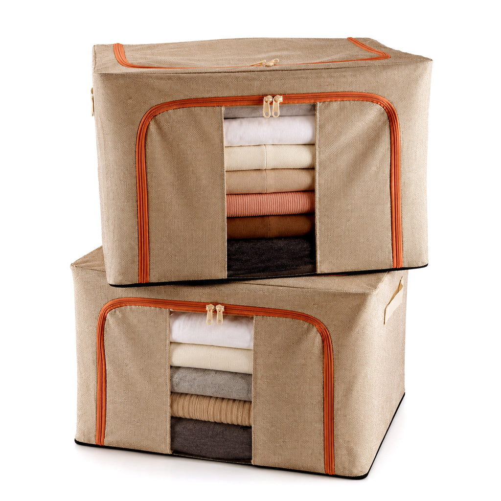 Bliss & Beyond Set of 2 - Storage Boxes Set with Vacuum Compression Storage Bags- Beige & Lavender_8527501