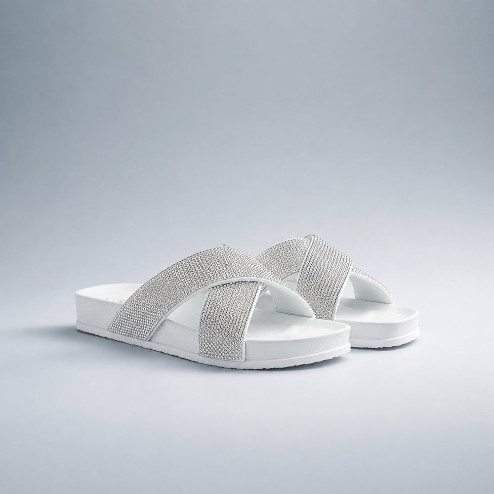 Jo & Joe Dusk Ladies Cross Over Mule With Diamantes (Size 5) - White_8530088