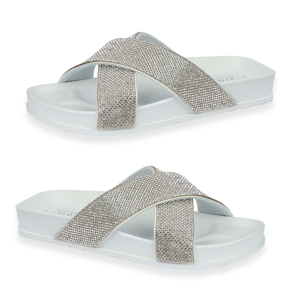 Jo & Joe Dusk Ladies Cross Over Mule With Diamantes (Size 5) - White_8530088_2