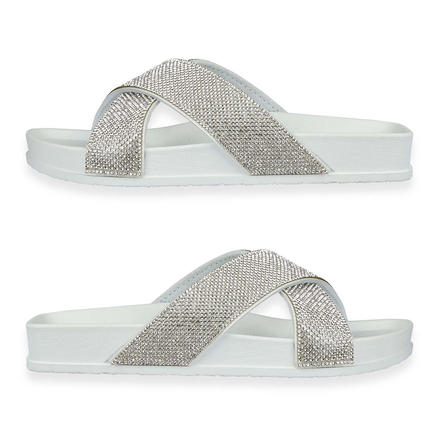 Jo & Joe Dusk Ladies Cross Over Mule With Diamantes (Size 5) - White_8530088_3