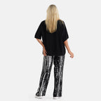 & Maisi Set of 2 - Short-sleeve Lightweight Solid Top & Printed Relax-Fit Trousers (Size L, 16-18) - Black & White_8531748