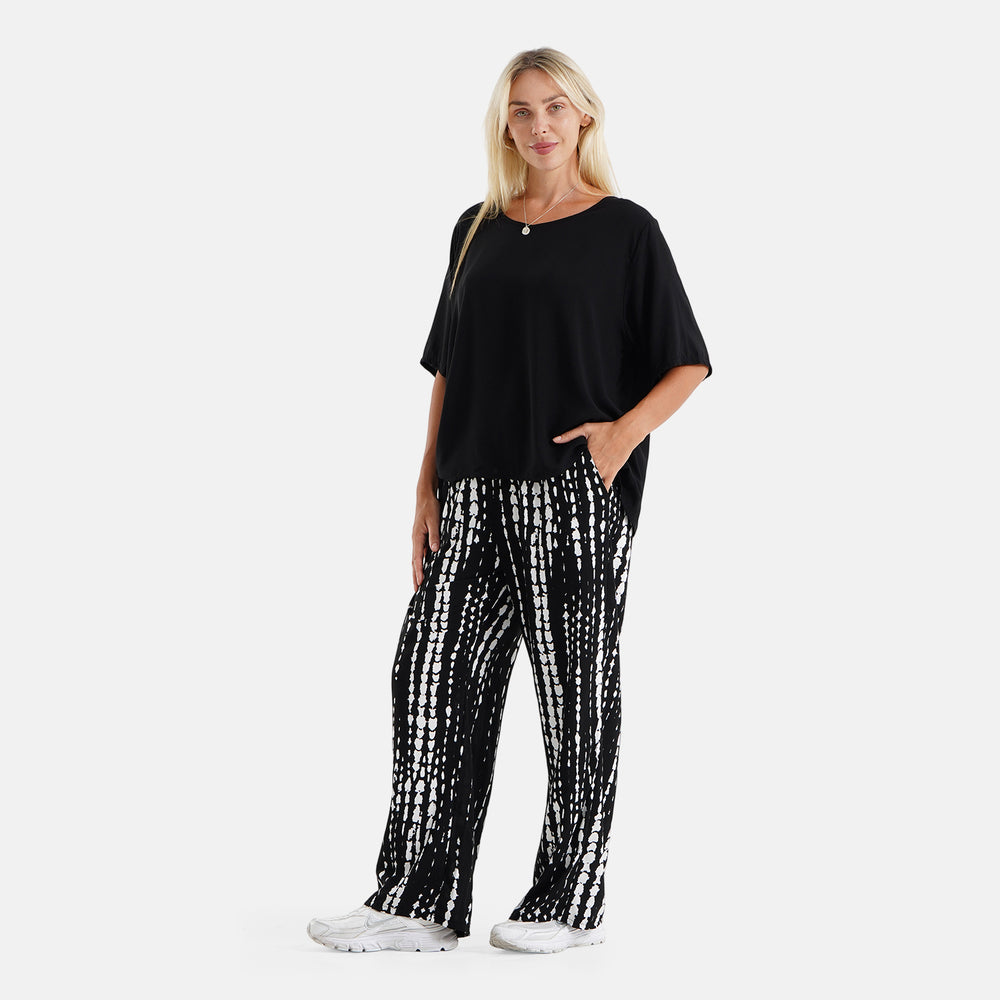 & Maisi Set of 2 - Short-sleeve Lightweight Solid Top & Printed Relax-Fit Trousers (Size L, 16-18) - Black & White_8531748