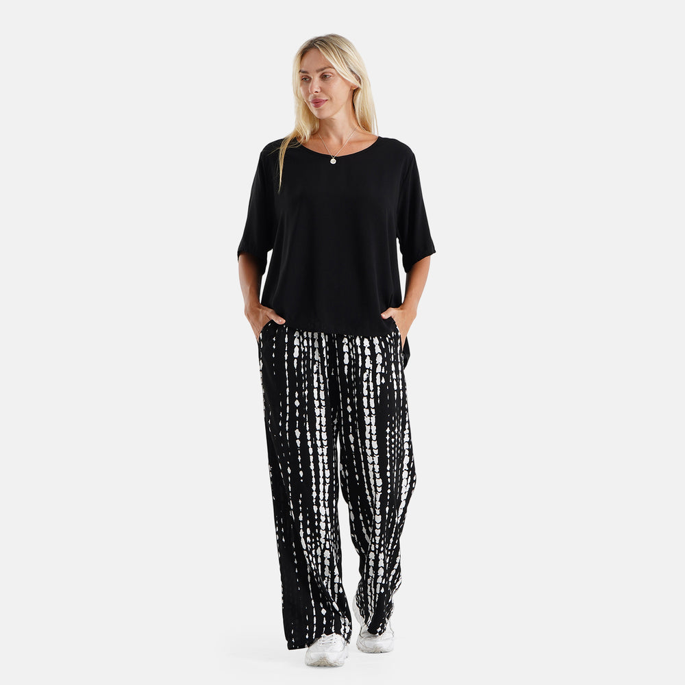& Maisi Set of 2 - Short-sleeve Lightweight Solid Top & Printed Relax-Fit Trousers (Size L, 16-18) - Black & White_8531748_3