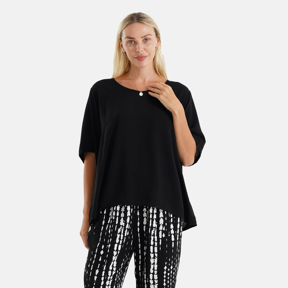 & Maisi Set of 2 - Short-sleeve Lightweight Solid Top & Printed Relax-Fit Trousers (Size L, 16-18) - Black & White_8531748