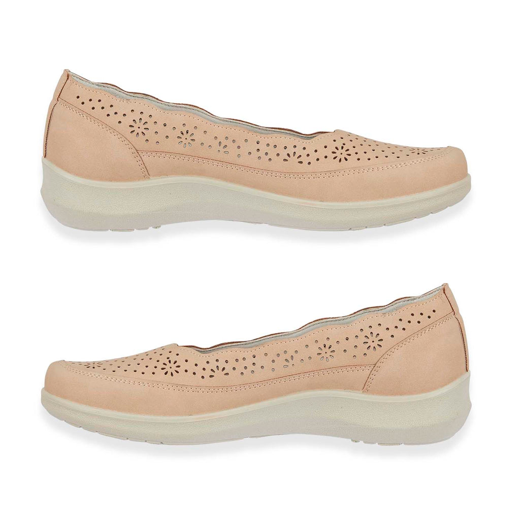 Shoetree Comfort Vienna Ladies Lightweight Slip-On Casual Pump With Decorative Cutouts (Size 7) - Beige_8536358_1