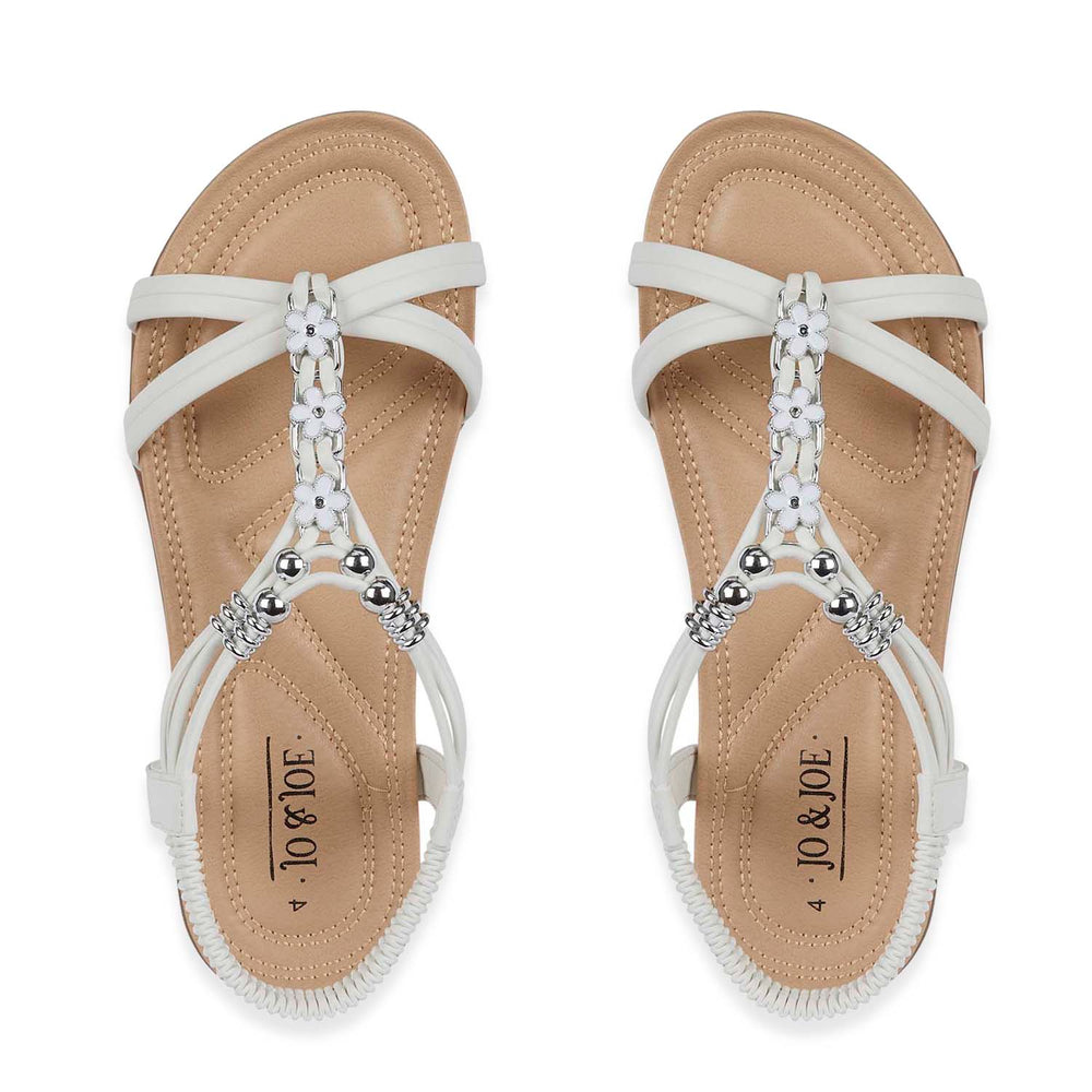 Jo & Joe Petula Ladies Lightweight Cushioned Sandal with Beaded Trims & Elasicated Back Strap (Size 4) - White_8536642_1