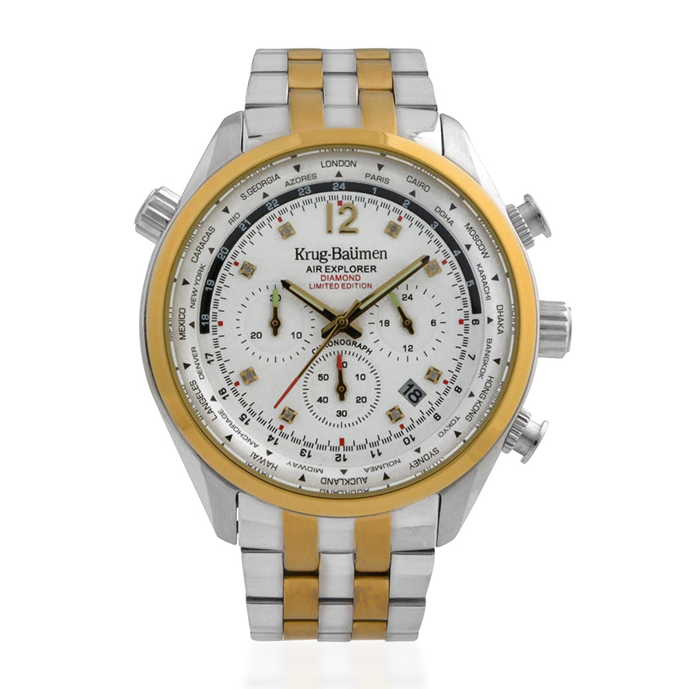 Krug Baumen Air Explorer JS25 Miyota Chronograph with date watch, with Silver Dial, 8 Diamonds and Silver and Gold coloured Stainless Steel case with 3 ATM 100107DM_8536782
