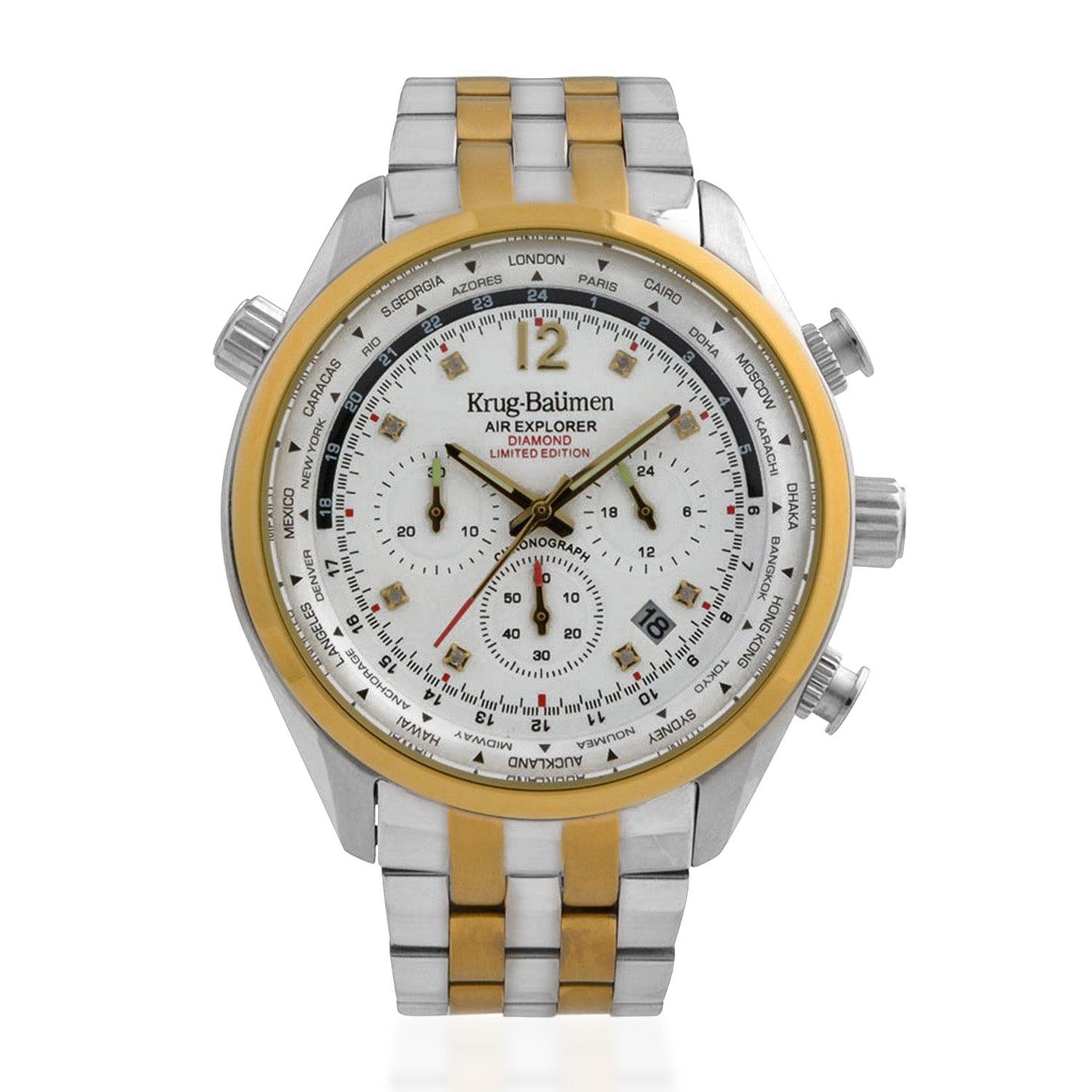 Krug Baumen Air Explorer JS25 Miyota Chronograph with date watch, with Silver Dial, 8 Diamonds and Silver and Gold coloured Stainless Steel case with 3 ATM 100107DM_8536782