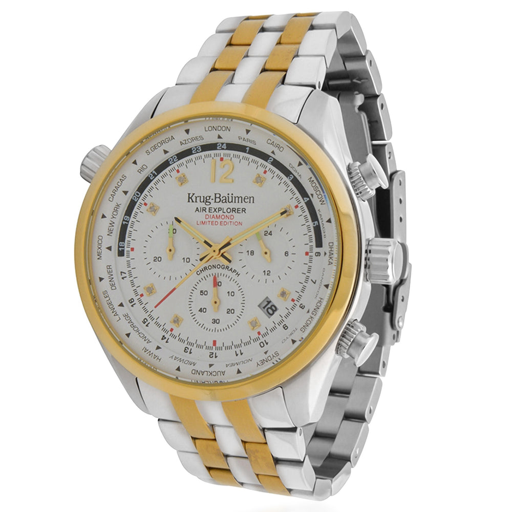 Krug Baumen Air Explorer JS25 Miyota Chronograph with date watch, with Silver Dial, 8 Diamonds and Silver and Gold coloured Stainless Steel case with 3 ATM 100107DM_8536782_1