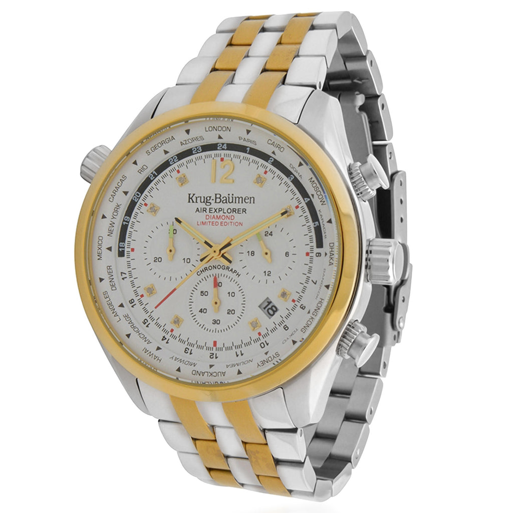 Krug Baumen Air Explorer JS25 Miyota Chronograph with date watch, with Silver Dial, 8 Diamonds and Silver and Gold coloured Stainless Steel case with 3 ATM 100107DM_8536782_1