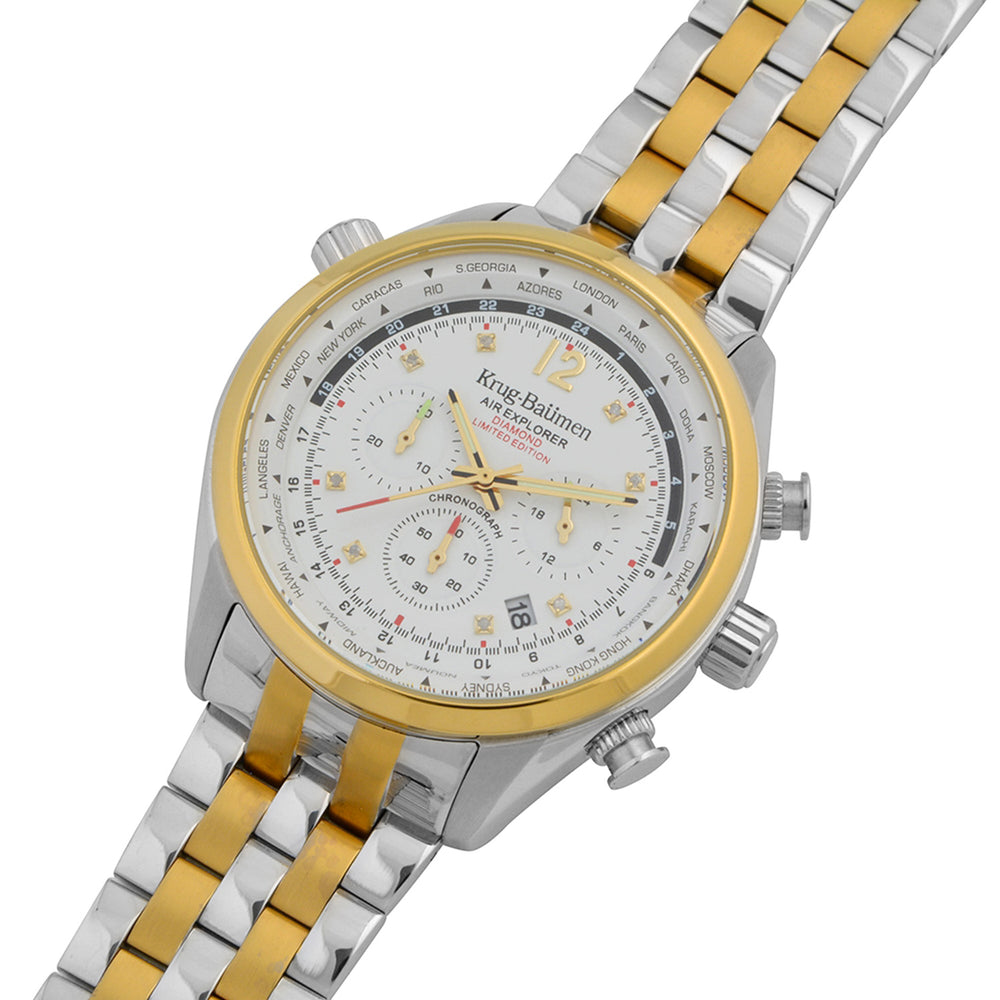 Krug Baumen Air Explorer JS25 Miyota Chronograph with date watch, with Silver Dial, 8 Diamonds and Silver and Gold coloured Stainless Steel case with 3 ATM 100107DM_8536782_2