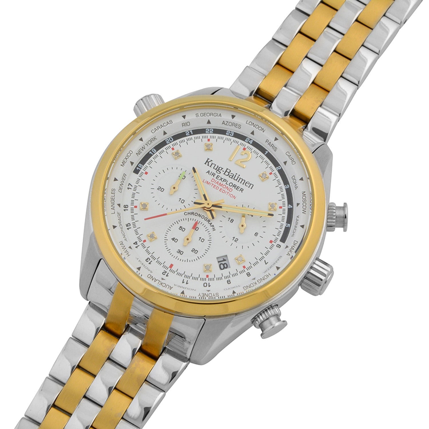 Krug Baumen Air Explorer JS25 Miyota Chronograph with date watch, with Silver Dial, 8 Diamonds and Silver and Gold coloured Stainless Steel case with 3 ATM 100107DM_8536782_2