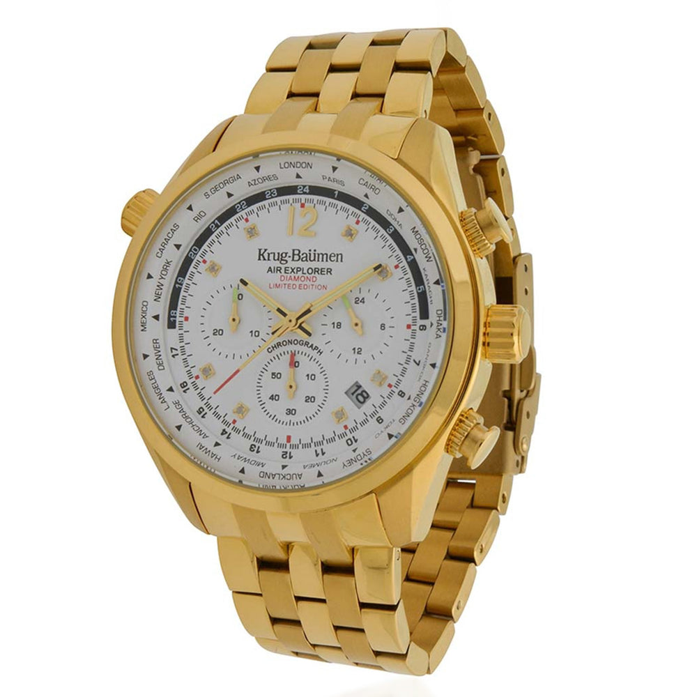 Krug Baumen Air Explorer JS25 Miyota Chronograph with date watch, with a Silver Dial, 8 Diamonds and Gold coloured Stainless Steel case with 3 ATM 100105DM_8536783_1