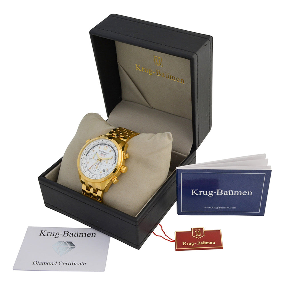 Krug Baumen Air Explorer JS25 Miyota Chronograph with date watch, with a Silver Dial, 8 Diamonds and Gold coloured Stainless Steel case with 3 ATM 100105DM_8536783_3