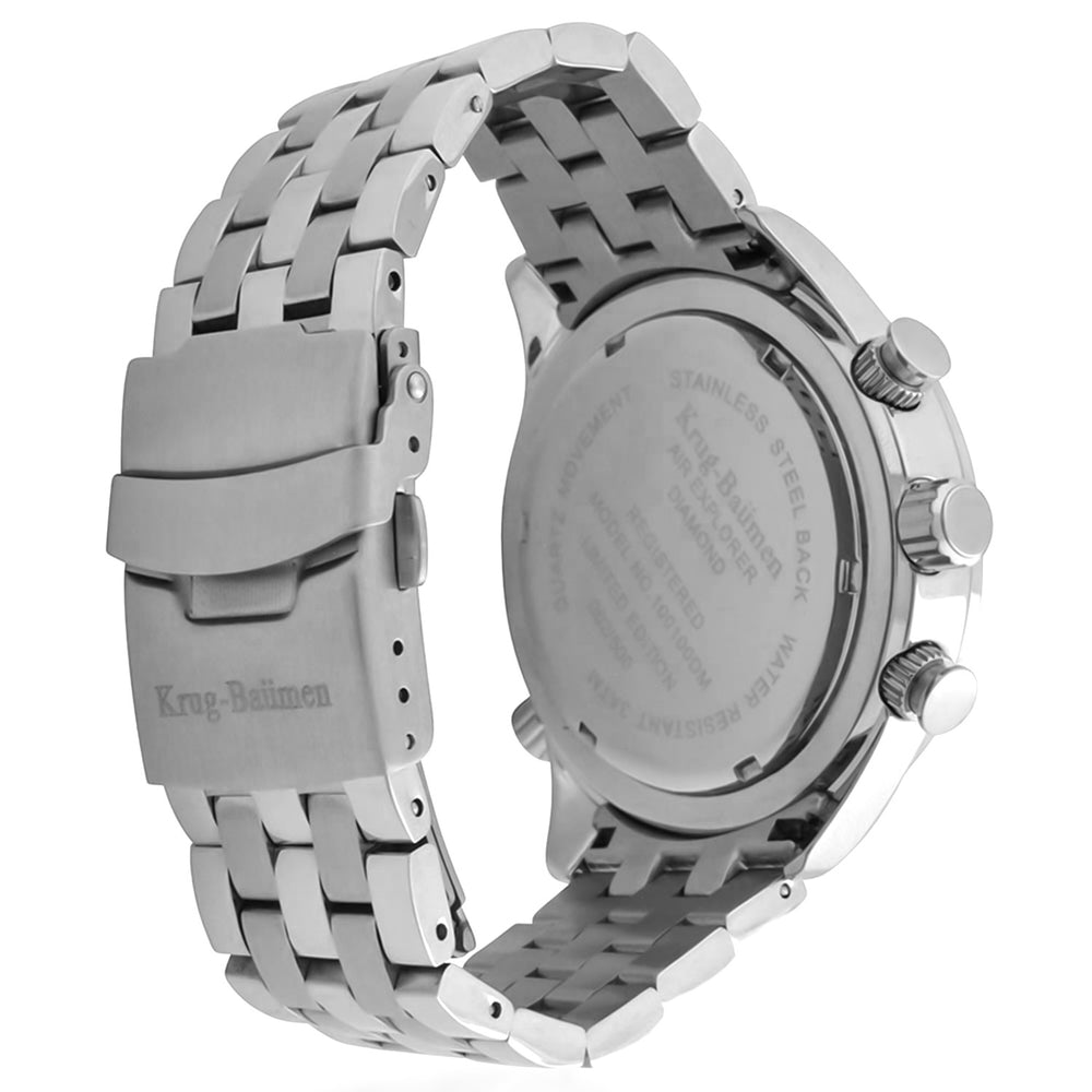 Krug Baumen Air Explorer Diamond Miyota JS25 Chronograph Watch with a White Dial, 8 Diamonds and a Silver Stainless Steel Strap in a 44mm Silver Stainless Steel Case with 3 ATM 100100DM_8536809_3
