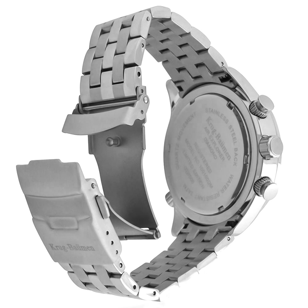 Krug Baumen Air Explorer Diamond Miyota JS25 Chronograph Watch with a White Dial, 8 Diamonds and a Silver Stainless Steel Strap in a 44mm Silver Stainless Steel Case with 3 ATM 100100DM_8536809_4