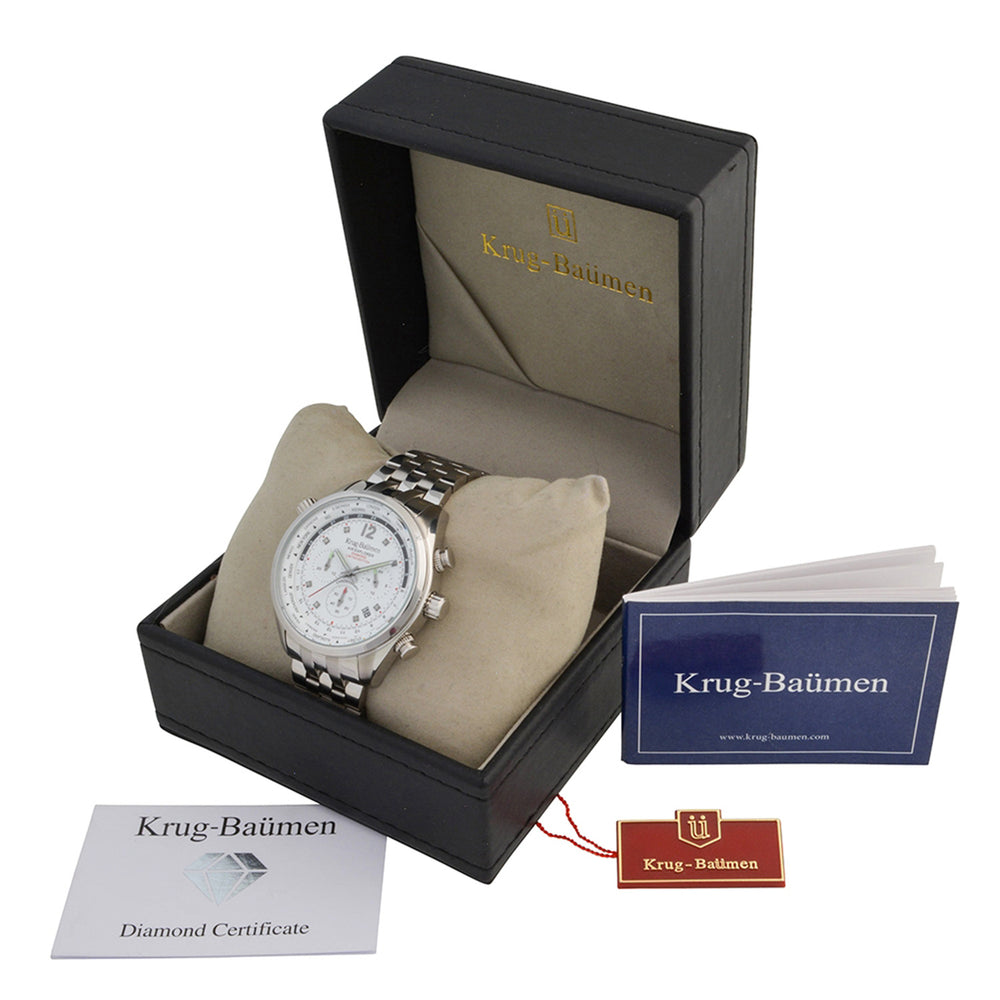 Krug Baumen Air Explorer Diamond Miyota JS25 Chronograph Watch with a White Dial, 8 Diamonds and a Silver Stainless Steel Strap in a 44mm Silver Stainless Steel Case with 3 ATM 100100DM_8536809_5