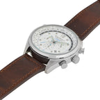 Krug Baumen Air Explorer Diamond Miyota JS25 Chronograph Watch with a White Dial, 8 Diamonds and a Brown Leather Strap in a 44mm Silver Stainless Steel Case with 3 ATM 100200DM_8536812_2