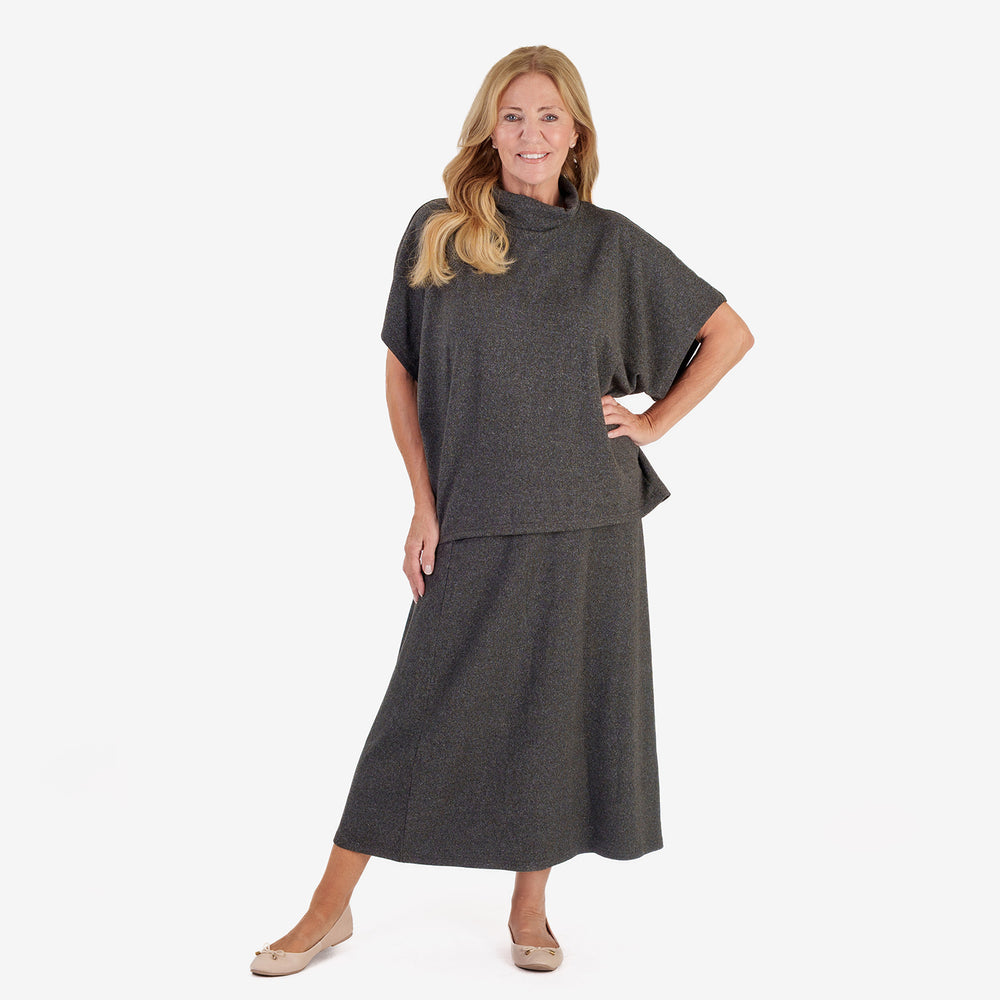 & Maisi Womens Soft Brushed Marl Batwing Sleeve Top (One Size) - Dark Grey_8540612