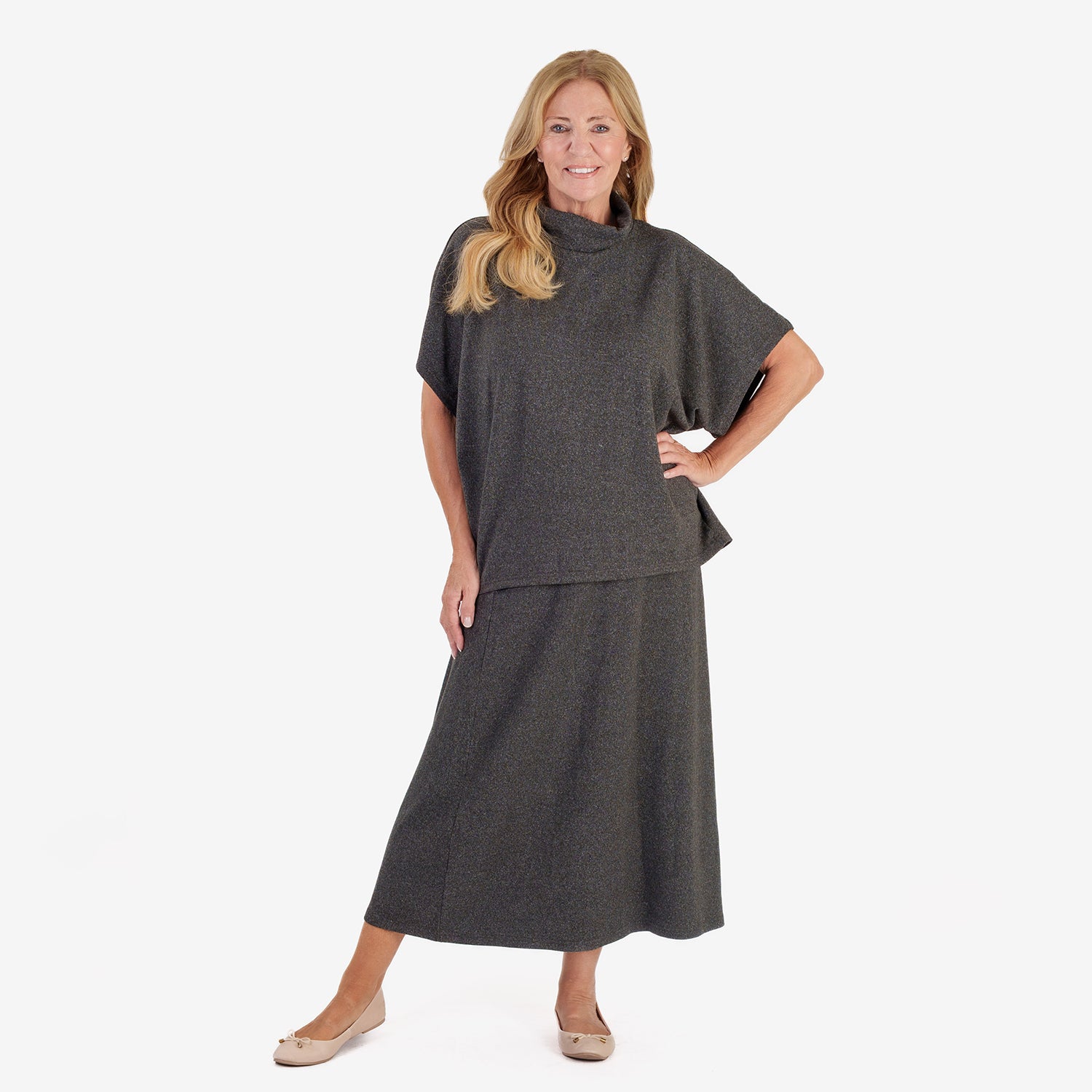 & Maisi Womens Soft Brushed Marl Batwing Sleeve Top (One Size) - Dark Grey_8540612