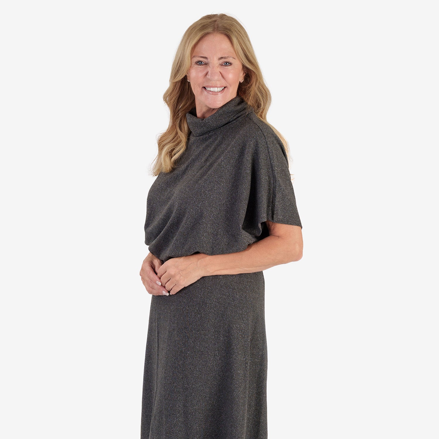& Maisi Womens Soft Brushed Marl Batwing Sleeve Top (One Size) - Dark Grey_8540612_1