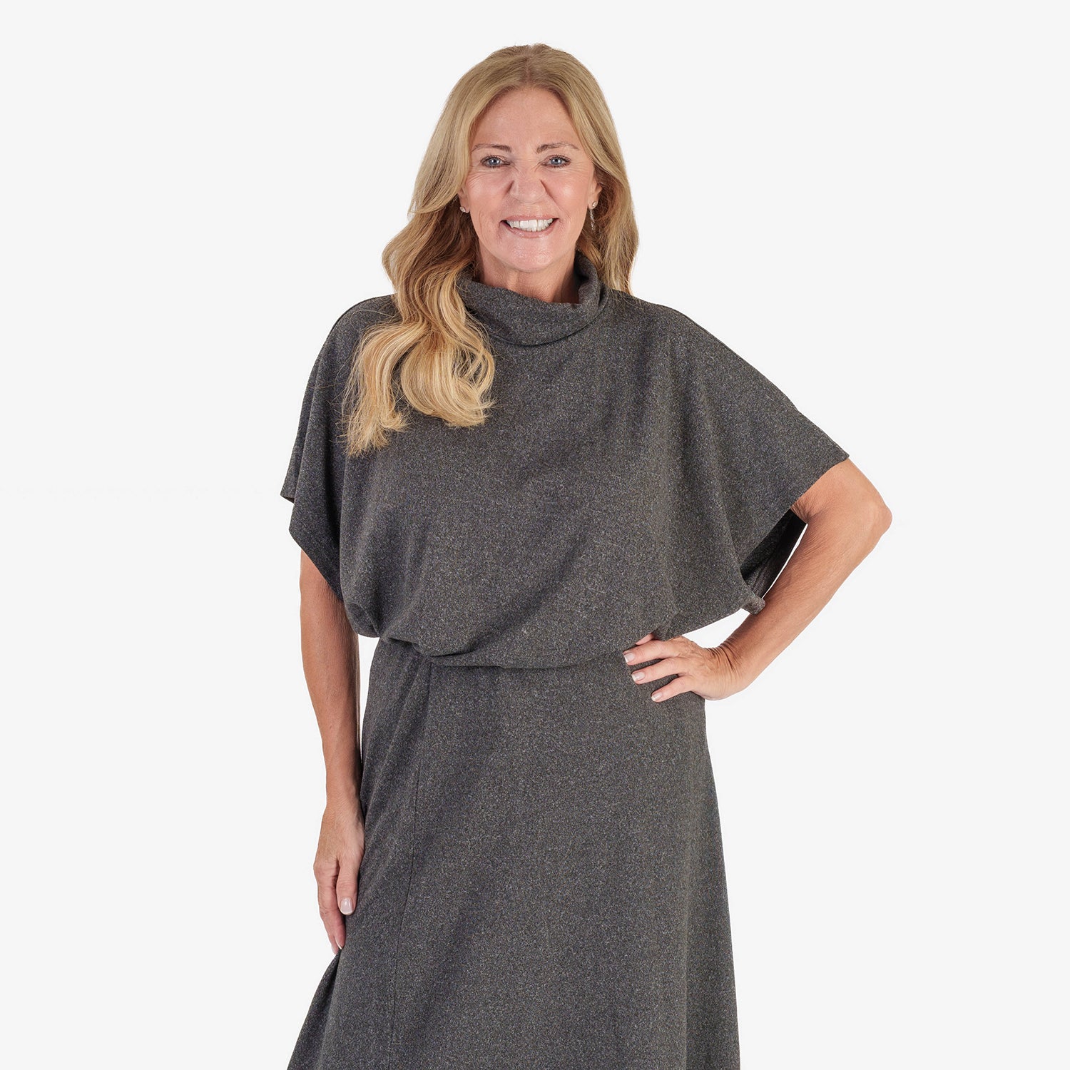 & Maisi Womens Soft Brushed Marl Batwing Sleeve Top (One Size) - Dark Grey_8540612_2
