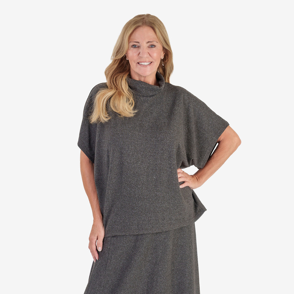 & Maisi Womens Soft Brushed Marl Batwing Sleeve Top (One Size) - Dark Grey_8540612_4