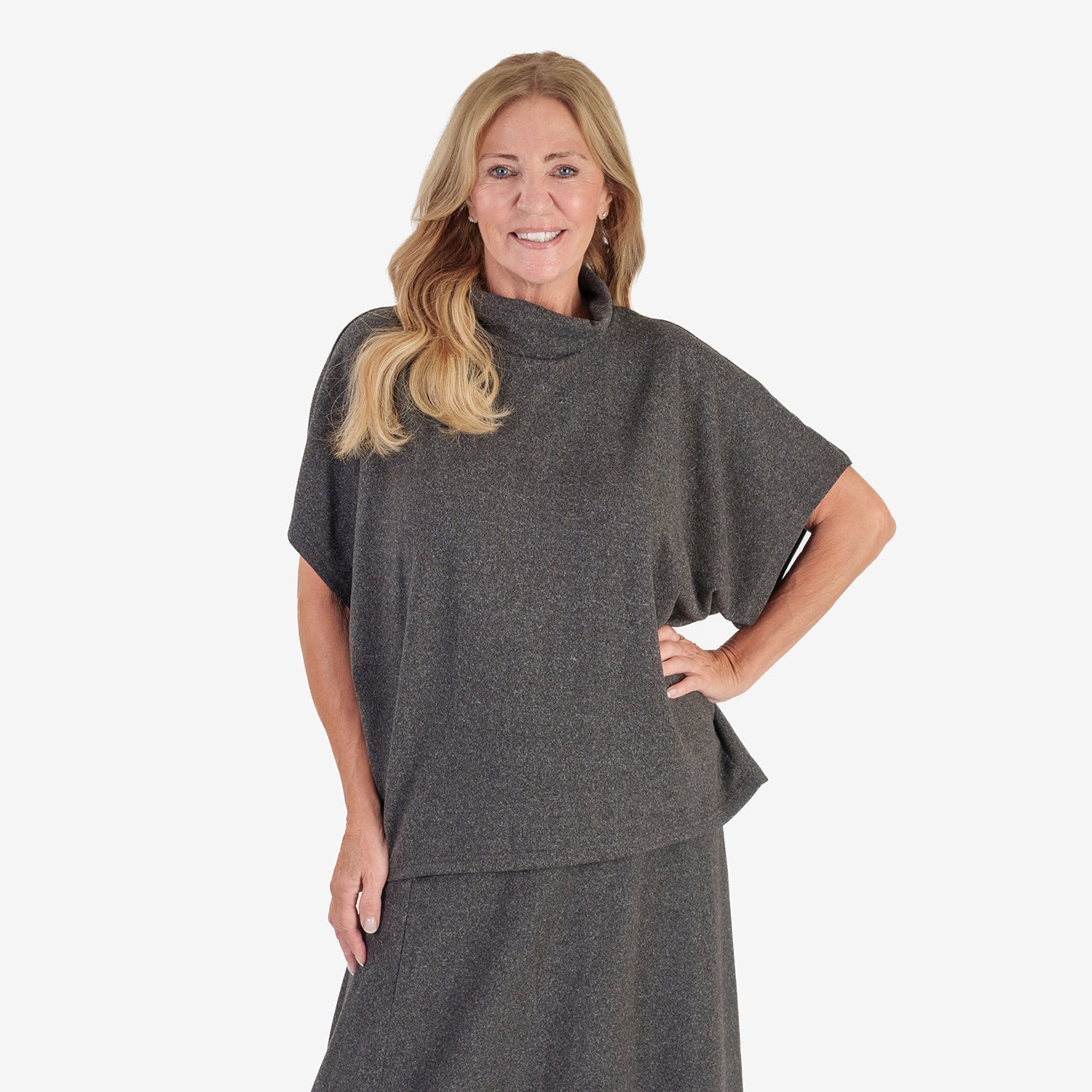 & Maisi Womens Soft Brushed Marl Batwing Sleeve Top (One Size) - Dark Grey_8540612_4
