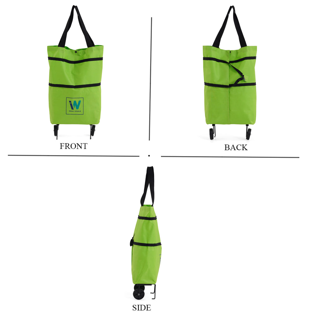 Foldable Shopping Trolley Bag with Wheels - Bright Green_8541272_4