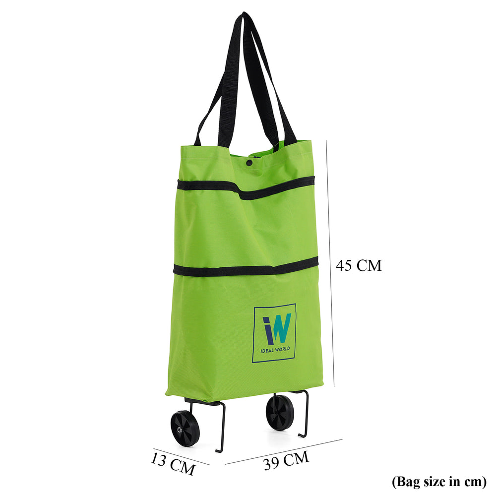 Foldable Shopping Trolley Bag with Wheels - Bright Green_8541272_9
