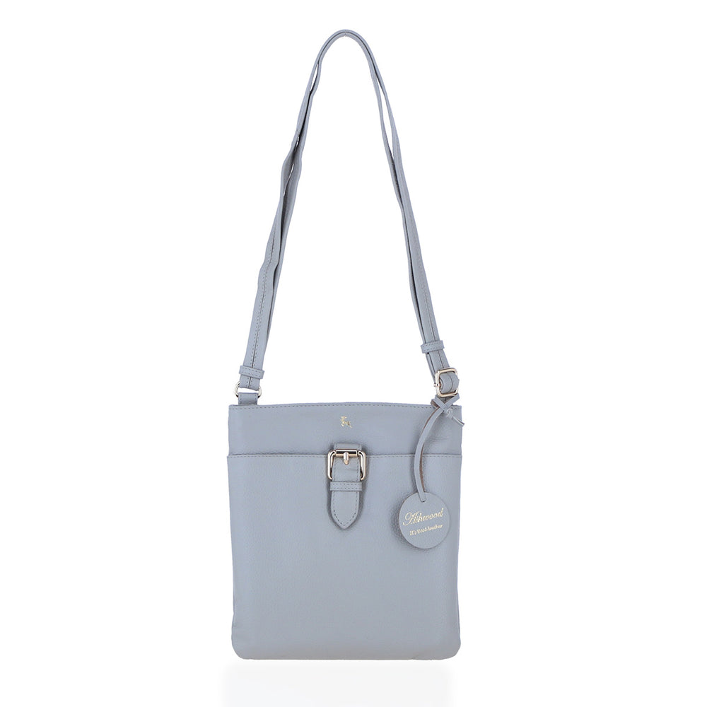 Ashwood Buckle Genuine Leather Crossbody Bag - Grey_8547533