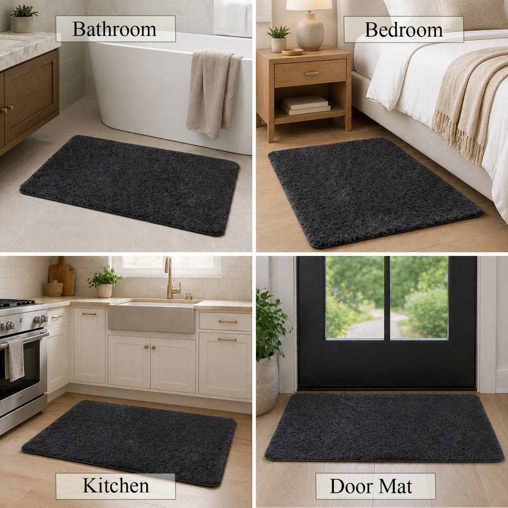 Bliss and Beyond Cotton Memory Foam Bathroom Mat with Gripex and Latex Non Slip Backing (Size 53x86cm) - Black_8551043_2