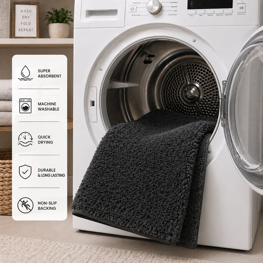 Bliss and Beyond Cotton Memory Foam Bathroom Mat with Gripex and Latex Non Slip Backing (Size 53x86cm) - Black_8551043_3