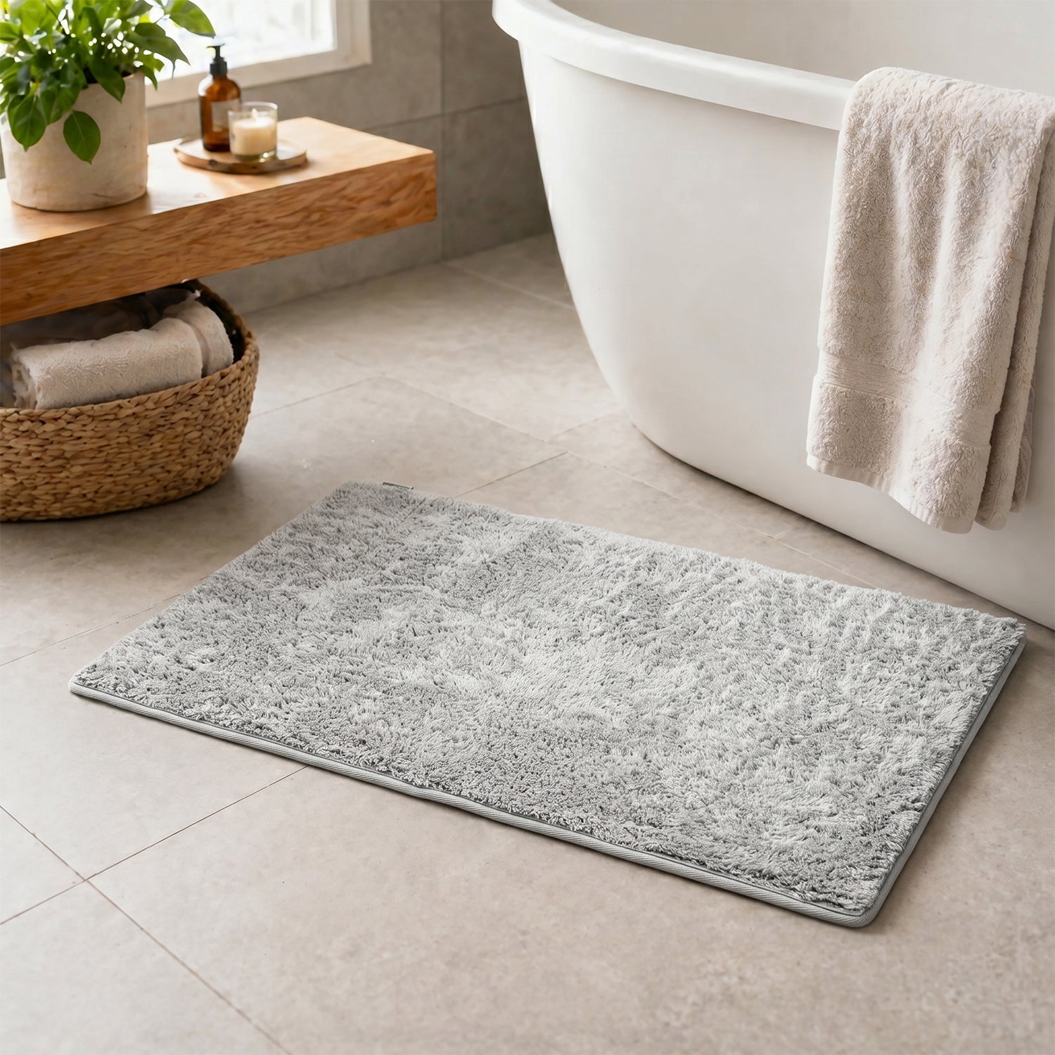 Bliss and Beyond Cotton Memory Foam Bathroom Mat with Gripex and Latex Non Slip Backing (Size 53x86cm) - Grey_8551079_1
