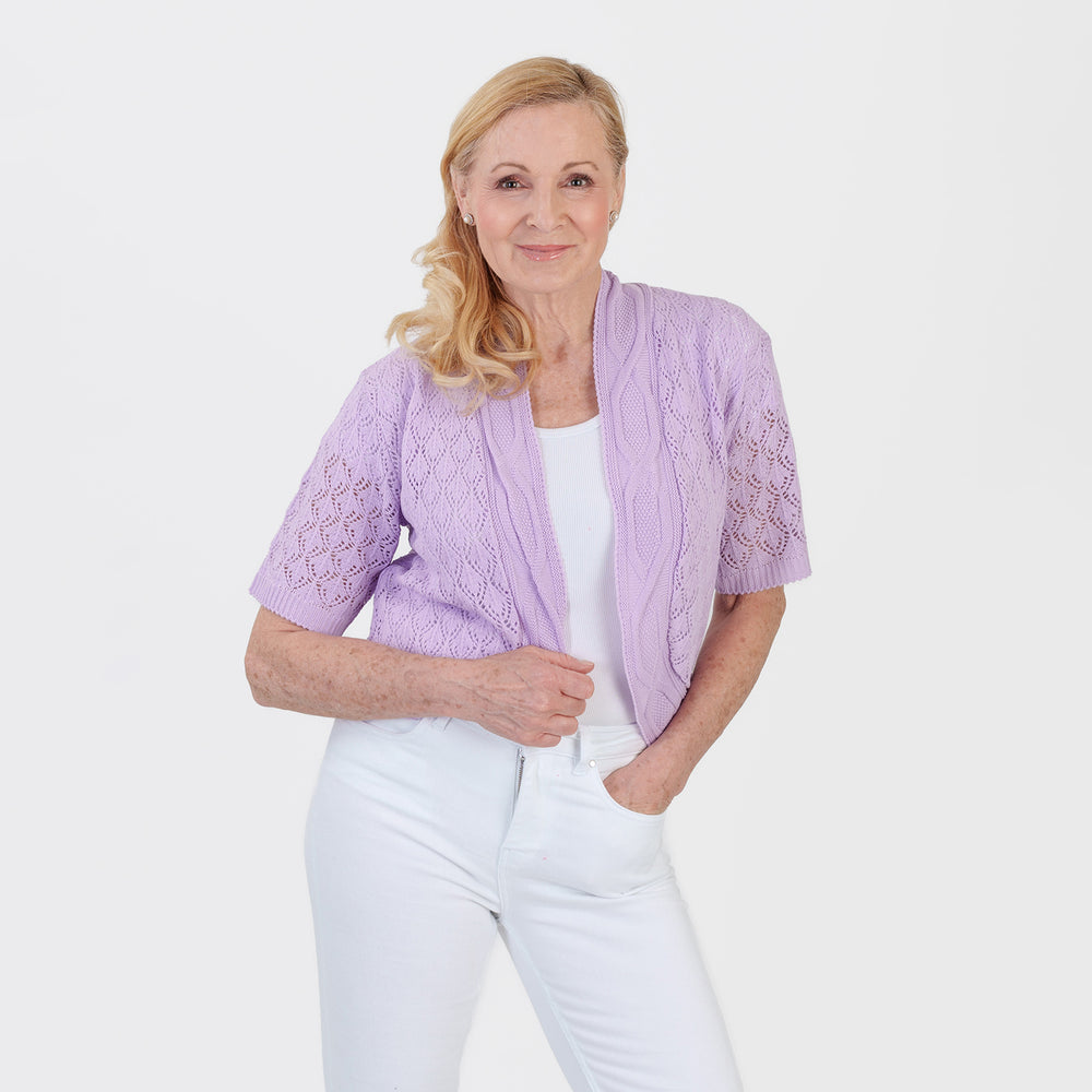 Pure And Natural Made In Uk Edge To Edge Pointelle Knit Cardigan (Size L/XL, 16 to 22) - Pale Lilac_8551596