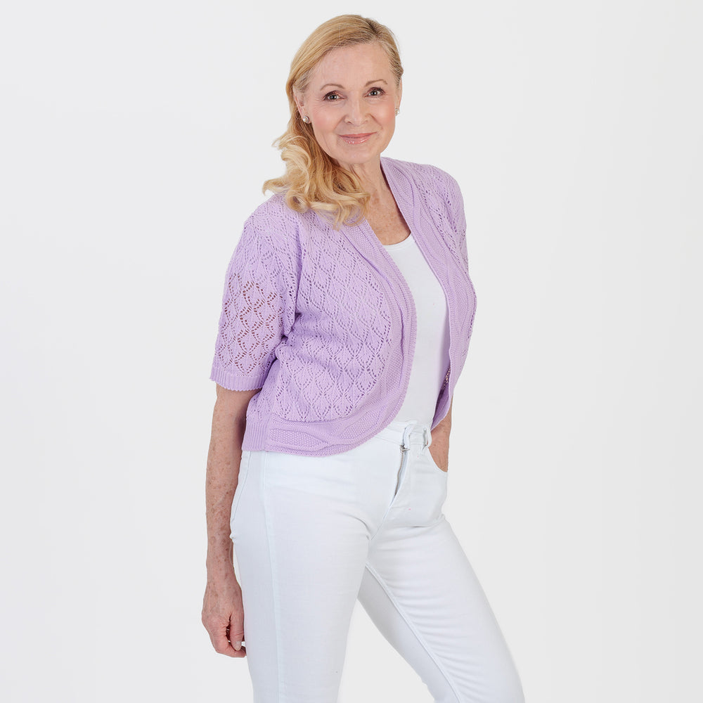 Pure And Natural Made In Uk Edge To Edge Pointelle Knit Cardigan (Size L/XL, 16 to 22) - Pale Lilac_8551596_1
