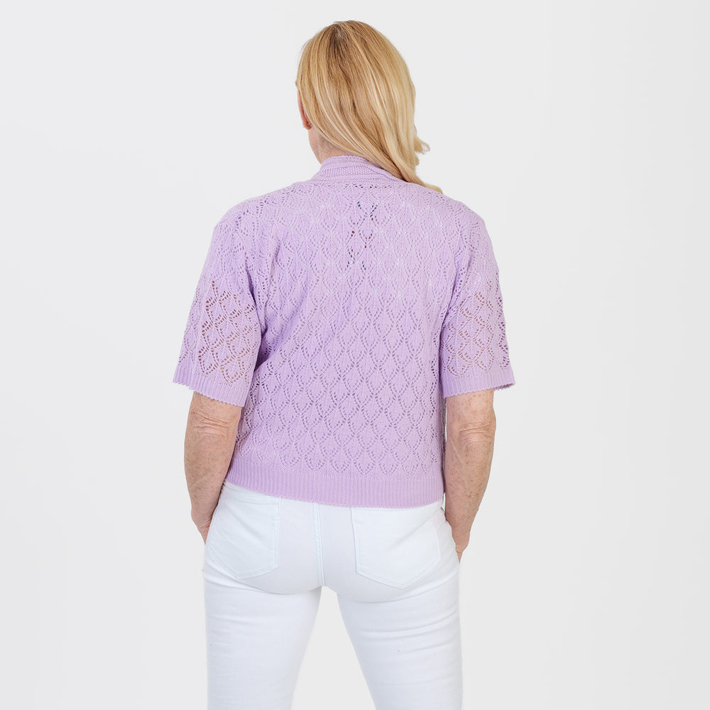 Pure And Natural Made In Uk Edge To Edge Pointelle Knit Cardigan (Size L/XL, 16 to 22) - Pale Lilac_8551596_2