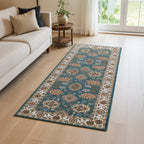 Bliss and Beyond Traditional Printed Runner Rug (60 x 180 cm) - Teal & Cream_8552274