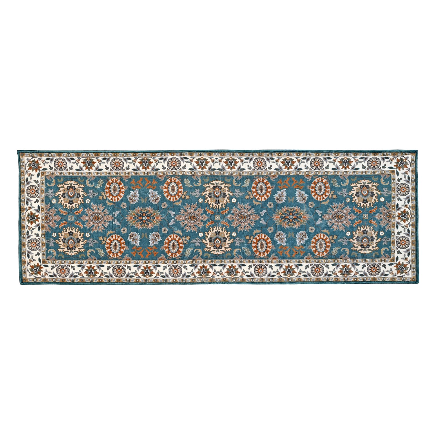 Bliss and Beyond Traditional Printed Runner Rug (60 x 180 cm) - Teal & Cream_8552274_1