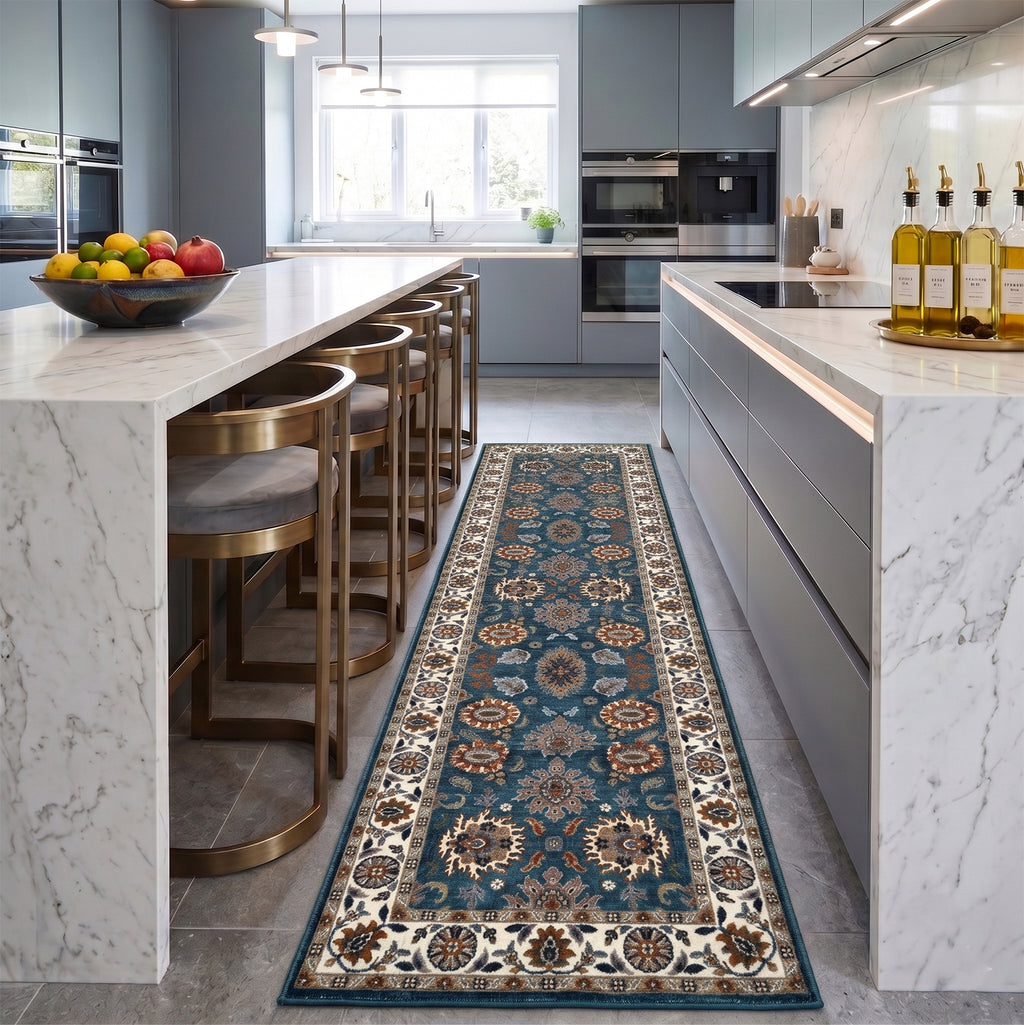 Bliss and Beyond Traditional Printed Runner Rug (60 x 180 cm) - Teal & Cream_8552274_2