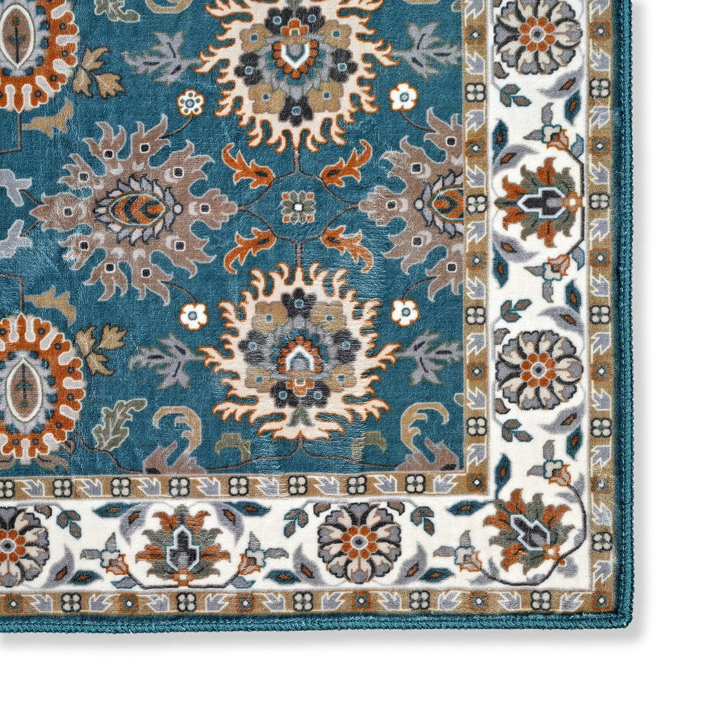 Bliss and Beyond Traditional Printed Runner Rug (60 x 180 cm) - Teal & Cream_8552274_4