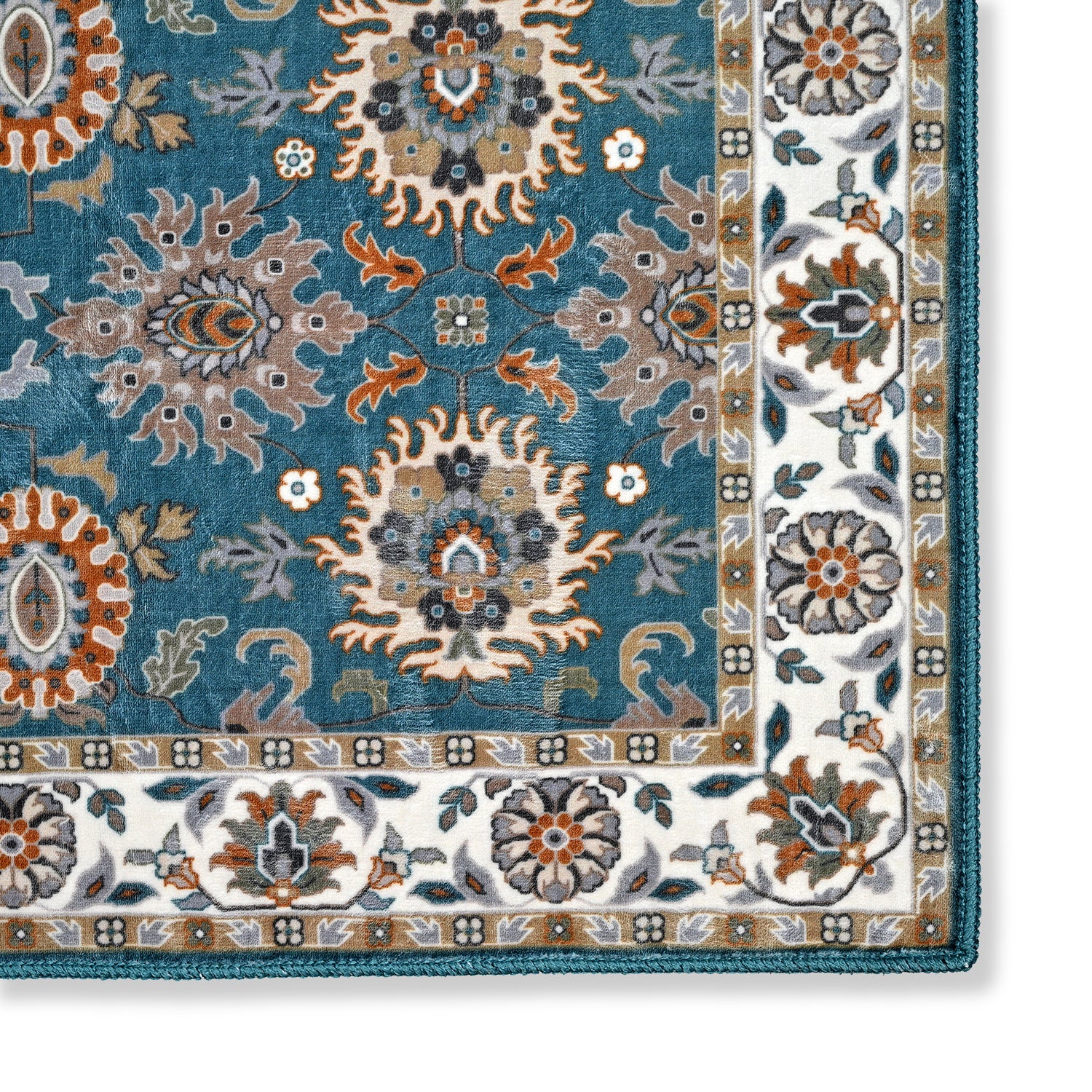 Bliss and Beyond Traditional Printed Runner Rug (60 x 180 cm) - Teal & Cream_8552274_4