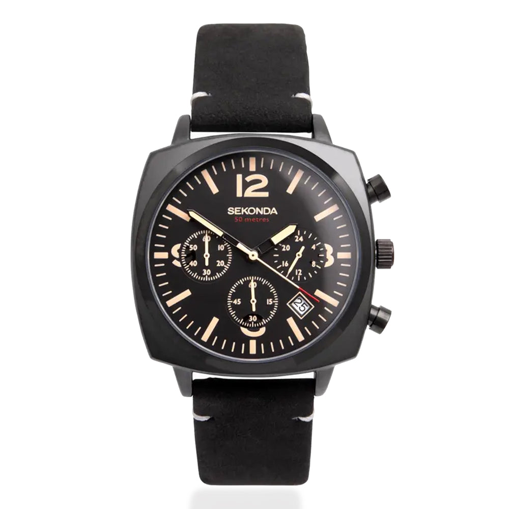 Sekonda Quartz Mens Watch in Leather - Black_8552662_2