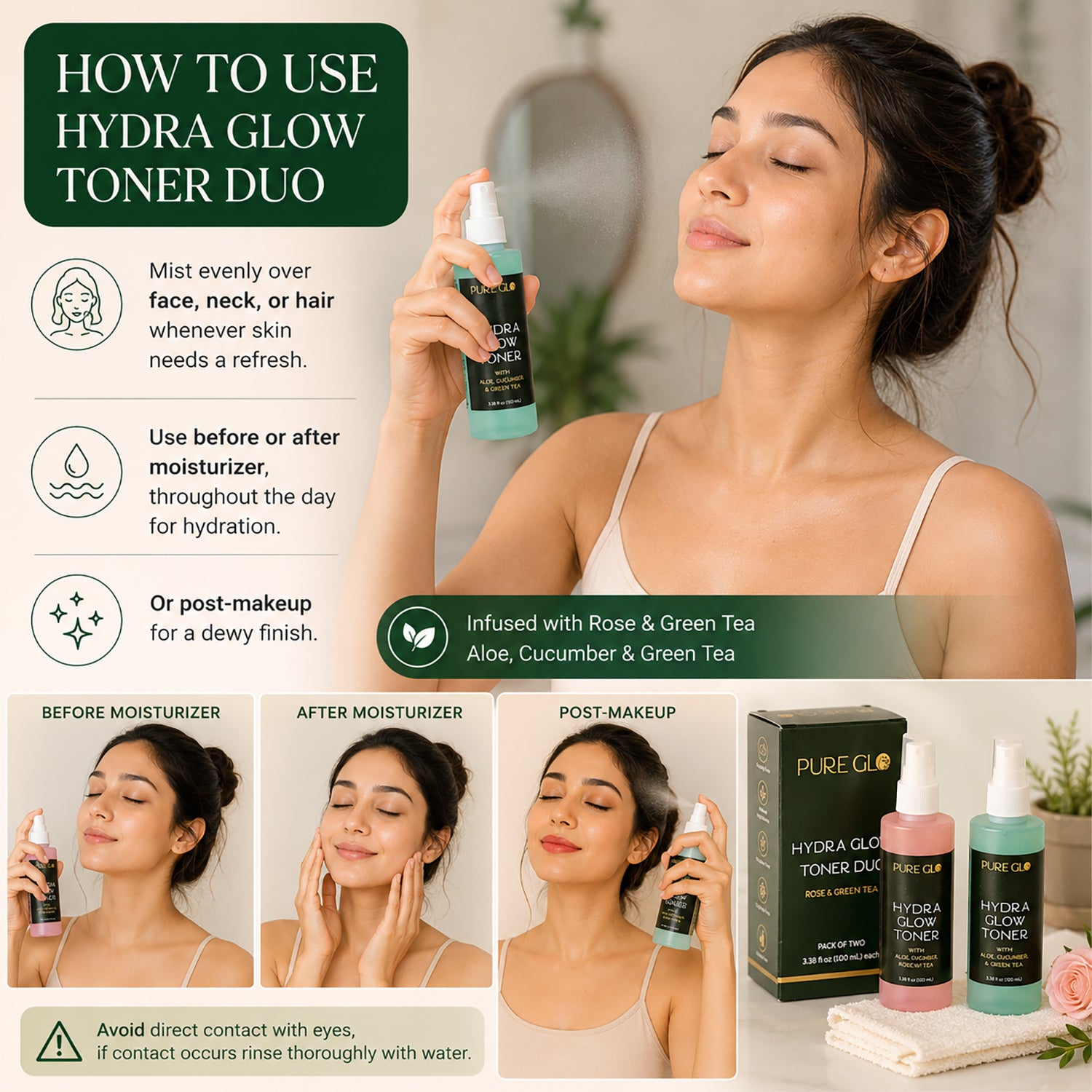 Hydrating, Rejuvenates & Clarifying Facial Spray Mist with Aloe, Herbs & Rose Water - Twin Pack: 2 x 100ml / 3.38 fl oz_8553132_1