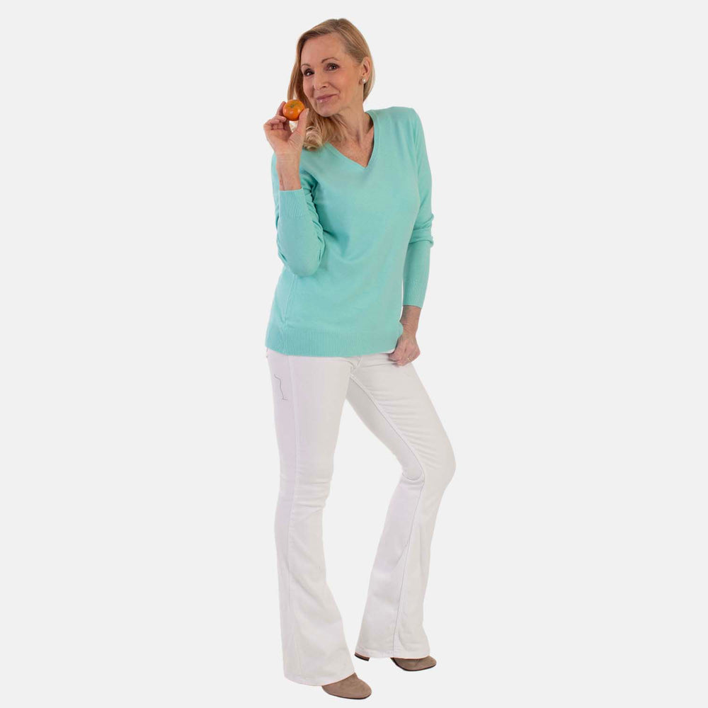 Pure And Natural Super Soft V-Neck Jumper (Size 18) - Aqua_8555462_1