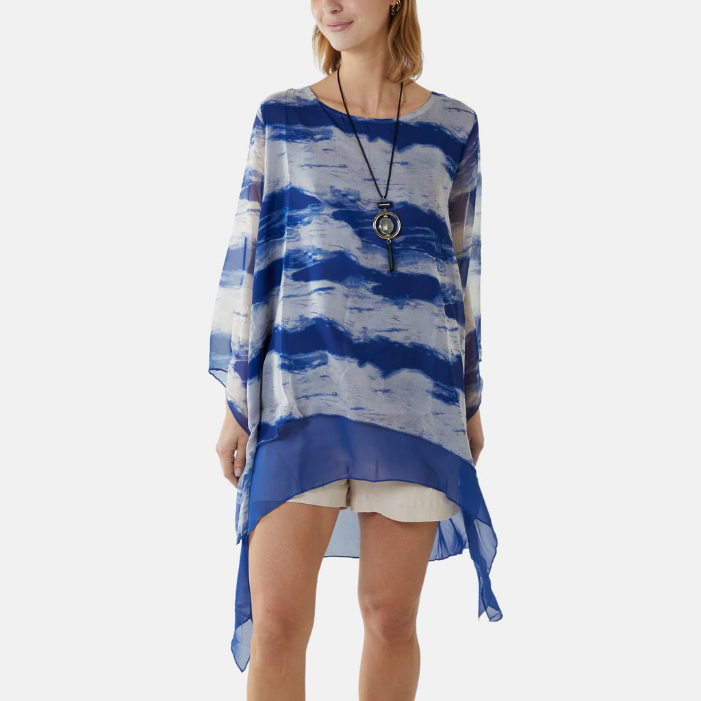 Nova of London 2-In-1 Tie Dye Mesh Overlay Necklace Top (Size M, 14-16) - Blue_8566015