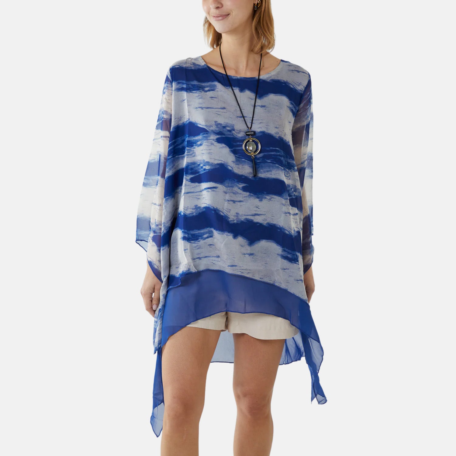 Nova of London 2-In-1 Tie Dye Mesh Overlay Necklace Top (Size M, 14-16) - Blue_8566015